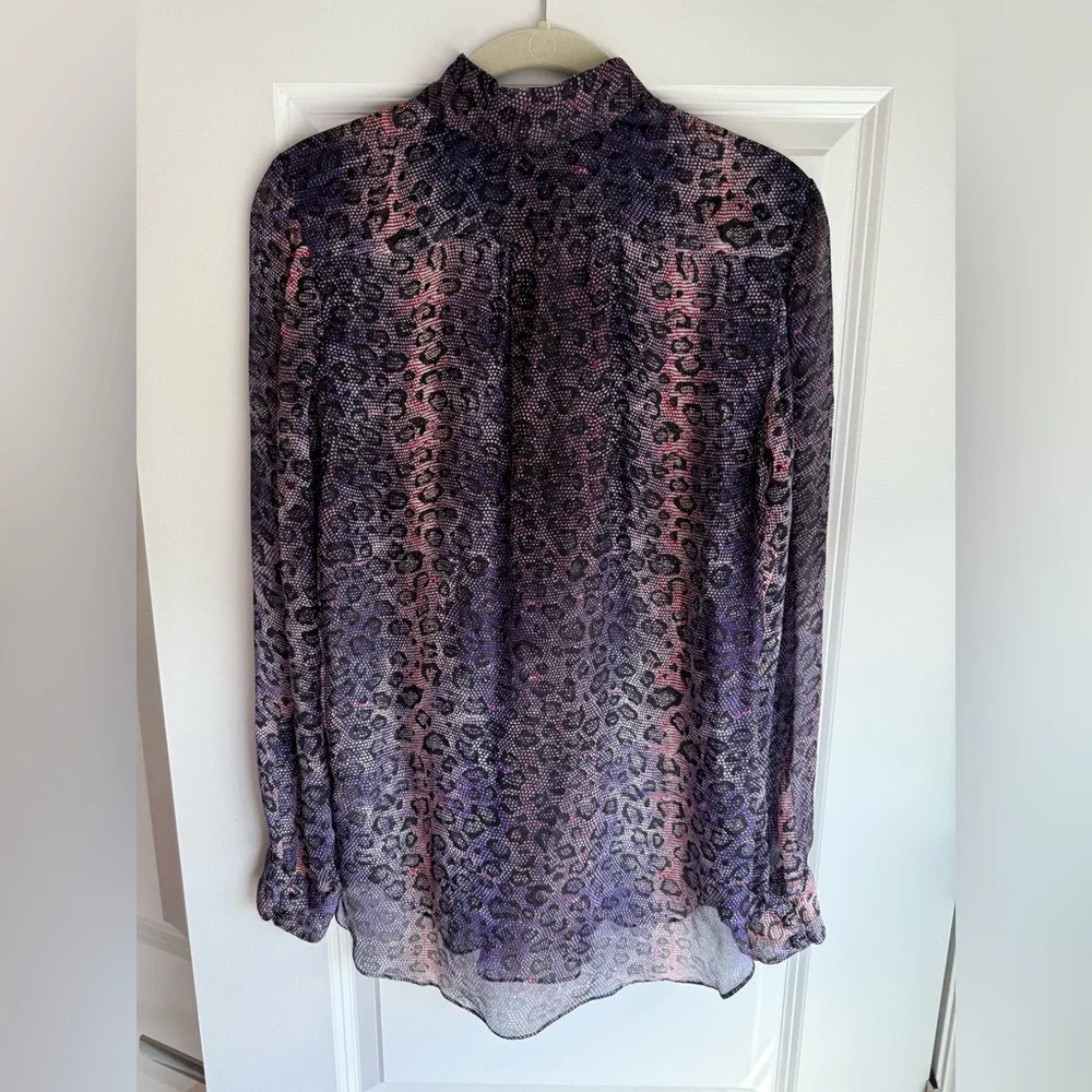Adam Lippes Silk Button Up Blouse Purple Snakeskin Size 0 - Picture 2 of 3